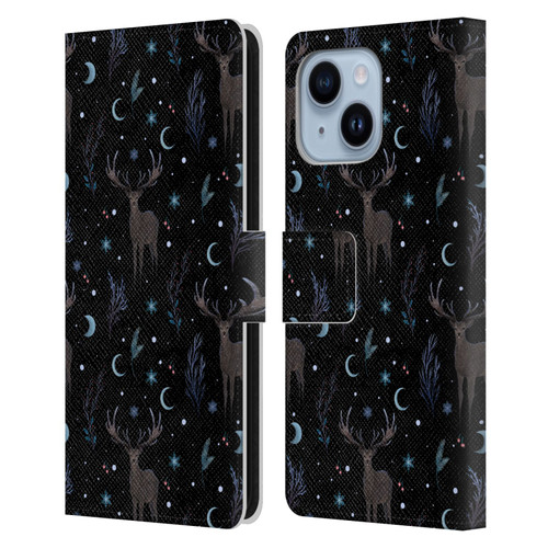 Episodic Drawing Art Winter Deer Pattern Leather Book Wallet Case Cover For Apple iPhone 14 Plus