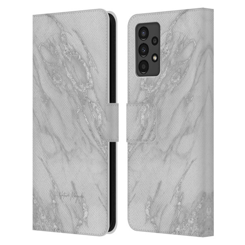Nature Magick Marble Metallics Silver Leather Book Wallet Case Cover For Samsung Galaxy A13 (2022)