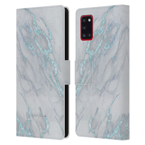 Nature Magick Marble Metallics Blue Leather Book Wallet Case Cover For Samsung Galaxy A31 (2020)