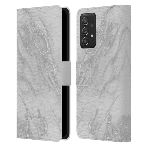 Nature Magick Marble Metallics Silver Leather Book Wallet Case Cover For Samsung Galaxy A52 / A52s / 5G (2021)