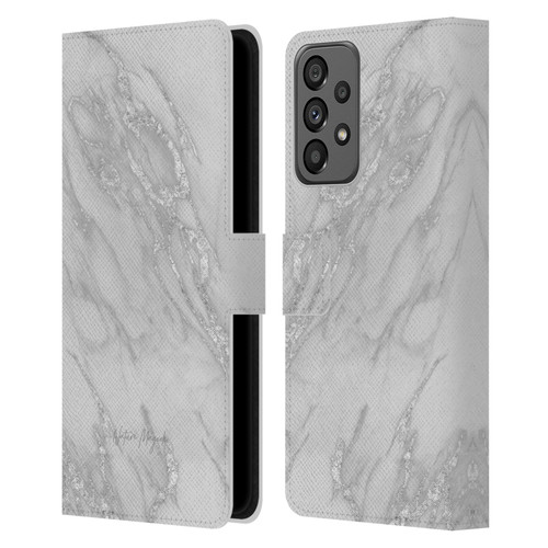 Nature Magick Marble Metallics Silver Leather Book Wallet Case Cover For Samsung Galaxy A73 5G (2022)