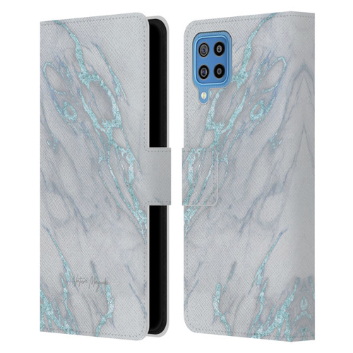 Nature Magick Marble Metallics Blue Leather Book Wallet Case Cover For Samsung Galaxy F22 (2021)