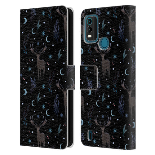 Episodic Drawing Art Winter Deer Pattern Leather Book Wallet Case Cover For Nokia G11 Plus