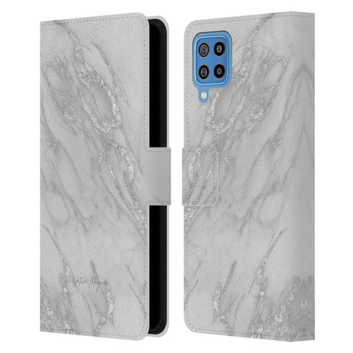 Nature Magick Marble Metallics Silver Leather Book Wallet Case Cover For Samsung Galaxy F22 (2021)