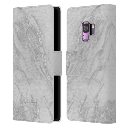 Nature Magick Marble Metallics Silver Leather Book Wallet Case Cover For Samsung Galaxy S9