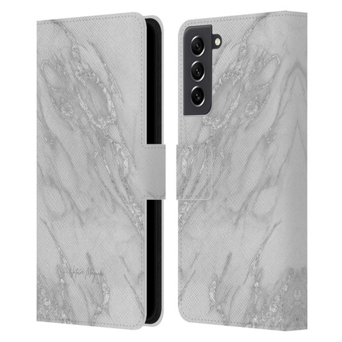 Nature Magick Marble Metallics Silver Leather Book Wallet Case Cover For Samsung Galaxy S21 FE 5G