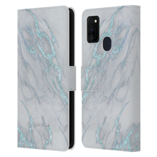 Nature Magick Marble Metallics Blue Leather Book Wallet Case Cover For Samsung Galaxy M30s (2019)/M21 (2020)