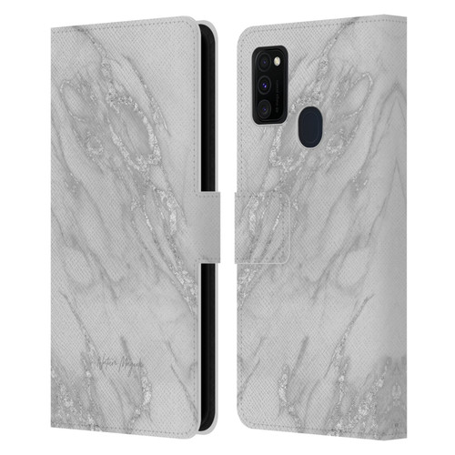 Nature Magick Marble Metallics Silver Leather Book Wallet Case Cover For Samsung Galaxy M30s (2019)/M21 (2020)