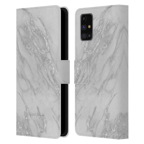 Nature Magick Marble Metallics Silver Leather Book Wallet Case Cover For Samsung Galaxy M31s (2020)