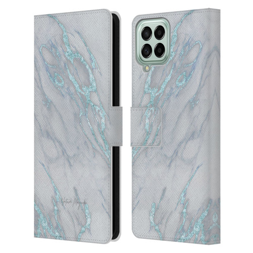 Nature Magick Marble Metallics Blue Leather Book Wallet Case Cover For Samsung Galaxy M33 (2022)