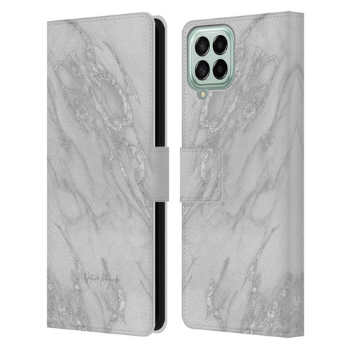 Nature Magick Marble Metallics Silver Leather Book Wallet Case Cover For Samsung Galaxy M33 (2022)