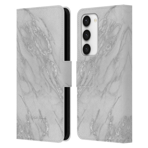 Nature Magick Marble Metallics Silver Leather Book Wallet Case Cover For Samsung Galaxy S23 5G