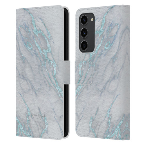 Nature Magick Marble Metallics Blue Leather Book Wallet Case Cover For Samsung Galaxy S23+ 5G