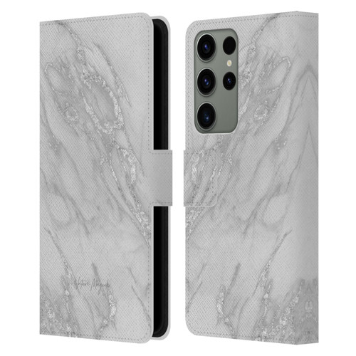 Nature Magick Marble Metallics Silver Leather Book Wallet Case Cover For Samsung Galaxy S23 Ultra 5G