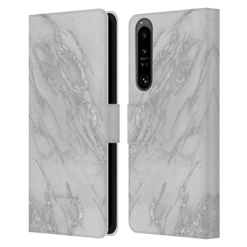 Nature Magick Marble Metallics Silver Leather Book Wallet Case Cover For Sony Xperia 1 IV