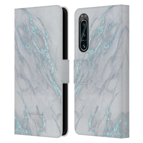 Nature Magick Marble Metallics Blue Leather Book Wallet Case Cover For Sony Xperia 5 IV
