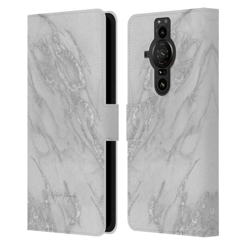 Nature Magick Marble Metallics Silver Leather Book Wallet Case Cover For Sony Xperia Pro-I
