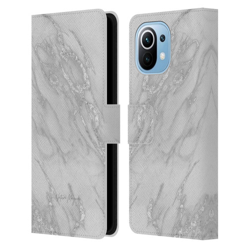 Nature Magick Marble Metallics Silver Leather Book Wallet Case Cover For Xiaomi Mi 11