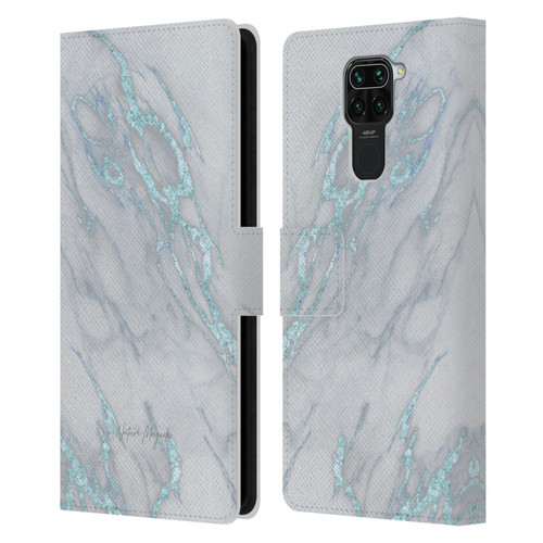 Nature Magick Marble Metallics Blue Leather Book Wallet Case Cover For Xiaomi Redmi Note 9 / Redmi 10X 4G