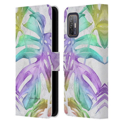 Nature Magick Tropical Palm Leaves On Marble Rainbow Leaf Leather Book Wallet Case Cover For HTC Desire 21 Pro 5G