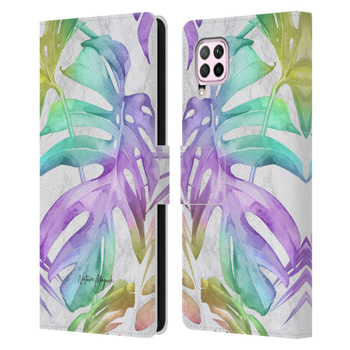 Nature Magick Tropical Palm Leaves On Marble Rainbow Leaf Leather Book Wallet Case Cover For Huawei Nova 6 SE / P40 Lite