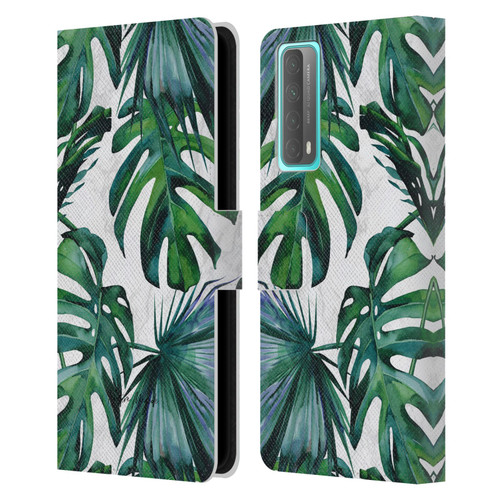 Nature Magick Tropical Palm Leaves On Marble Green Tropics Leather Book Wallet Case Cover For Huawei P Smart (2021)
