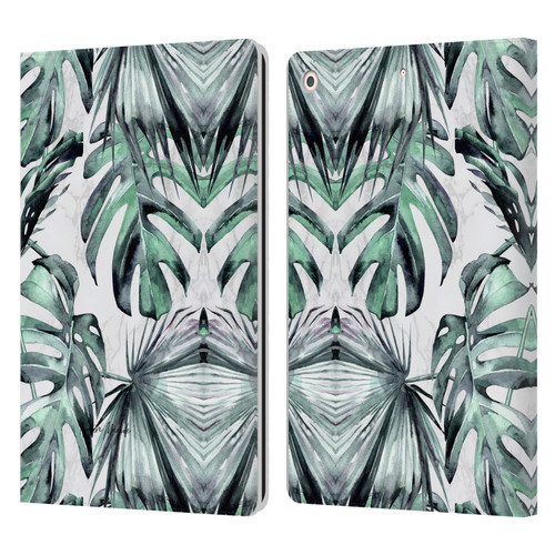 Nature Magick Tropical Palm Leaves On Marble Turquoise Green Island Leather Book Wallet Case Cover For Apple iPad 10.2 2019/2020/2021