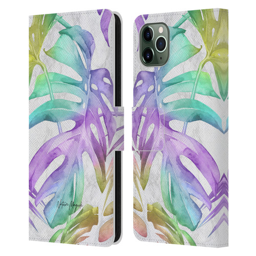 Nature Magick Tropical Palm Leaves On Marble Rainbow Leaf Leather Book Wallet Case Cover For Apple iPhone 11 Pro Max