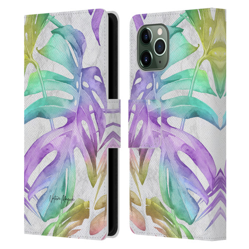 Nature Magick Tropical Palm Leaves On Marble Rainbow Leaf Leather Book Wallet Case Cover For Apple iPhone 11 Pro