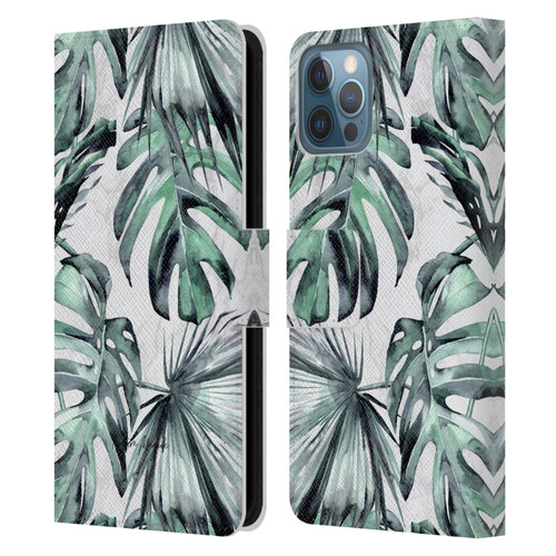 Nature Magick Tropical Palm Leaves On Marble Turquoise Green Island Leather Book Wallet Case Cover For Apple iPhone 12 / iPhone 12 Pro