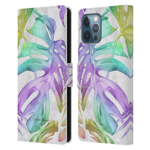 Nature Magick Tropical Palm Leaves On Marble Rainbow Leaf Leather Book Wallet Case Cover For Apple iPhone 12 Pro Max