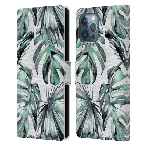 Nature Magick Tropical Palm Leaves On Marble Turquoise Green Island Leather Book Wallet Case Cover For Apple iPhone 12 Pro Max
