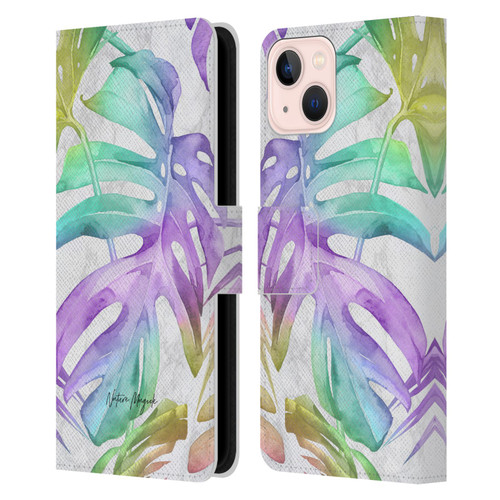 Nature Magick Tropical Palm Leaves On Marble Rainbow Leaf Leather Book Wallet Case Cover For Apple iPhone 13