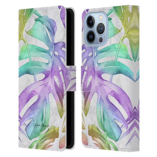 Nature Magick Tropical Palm Leaves On Marble Rainbow Leaf Leather Book Wallet Case Cover For Apple iPhone 13 Pro Max