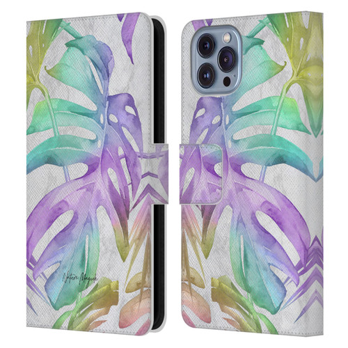 Nature Magick Tropical Palm Leaves On Marble Rainbow Leaf Leather Book Wallet Case Cover For Apple iPhone 14