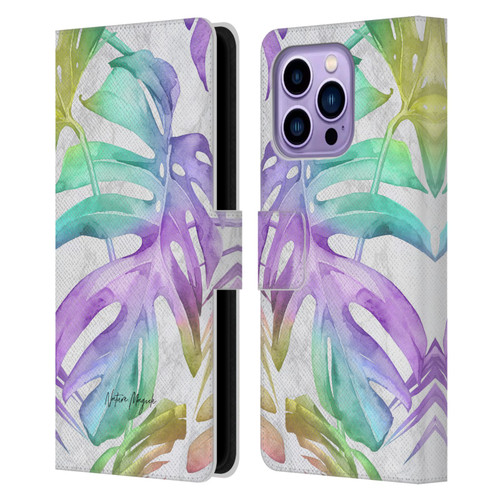 Nature Magick Tropical Palm Leaves On Marble Rainbow Leaf Leather Book Wallet Case Cover For Apple iPhone 14 Pro Max