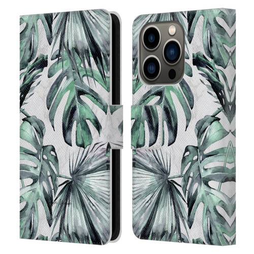 Nature Magick Tropical Palm Leaves On Marble Turquoise Green Island Leather Book Wallet Case Cover For Apple iPhone 14 Pro