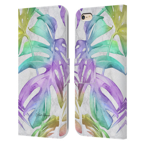 Nature Magick Tropical Palm Leaves On Marble Rainbow Leaf Leather Book Wallet Case Cover For Apple iPhone 6 Plus / iPhone 6s Plus