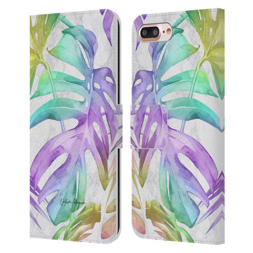 Nature Magick Tropical Palm Leaves On Marble Rainbow Leaf Leather Book Wallet Case Cover For Apple iPhone 7 Plus / iPhone 8 Plus