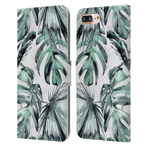 Nature Magick Tropical Palm Leaves On Marble Turquoise Green Island Leather Book Wallet Case Cover For Apple iPhone 7 Plus / iPhone 8 Plus