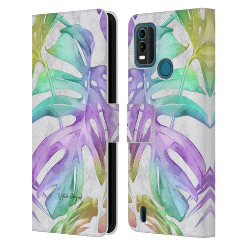 Nature Magick Tropical Palm Leaves On Marble Rainbow Leaf Leather Book Wallet Case Cover For Nokia G11 Plus