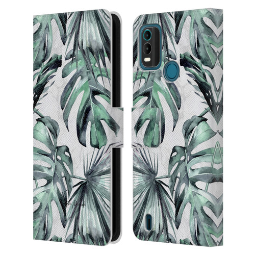Nature Magick Tropical Palm Leaves On Marble Turquoise Green Island Leather Book Wallet Case Cover For Nokia G11 Plus