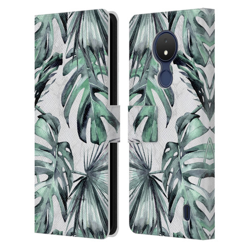 Nature Magick Tropical Palm Leaves On Marble Turquoise Green Island Leather Book Wallet Case Cover For Nokia C21