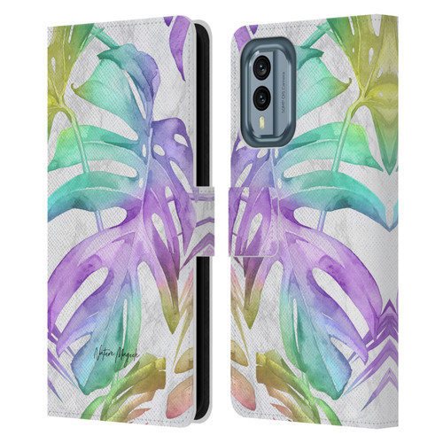 Nature Magick Tropical Palm Leaves On Marble Rainbow Leaf Leather Book Wallet Case Cover For Nokia X30