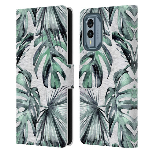 Nature Magick Tropical Palm Leaves On Marble Turquoise Green Island Leather Book Wallet Case Cover For Nokia X30