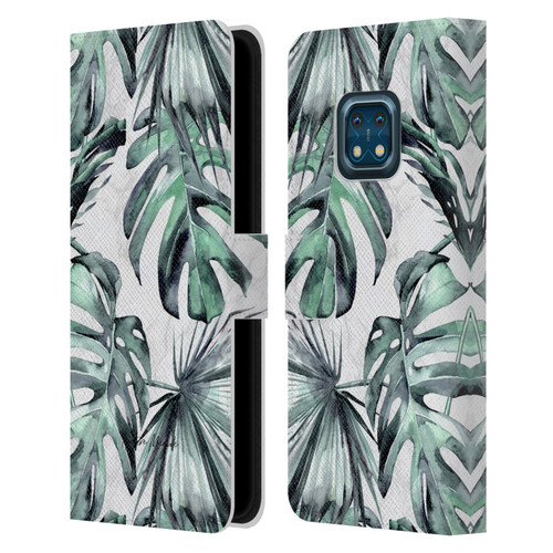 Nature Magick Tropical Palm Leaves On Marble Turquoise Green Island Leather Book Wallet Case Cover For Nokia XR20