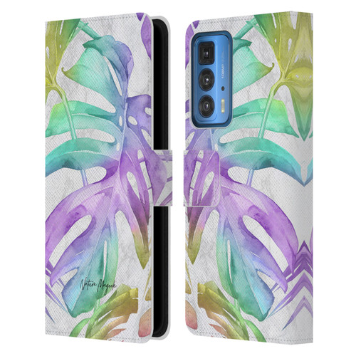 Nature Magick Tropical Palm Leaves On Marble Rainbow Leaf Leather Book Wallet Case Cover For Motorola Edge 20 Pro