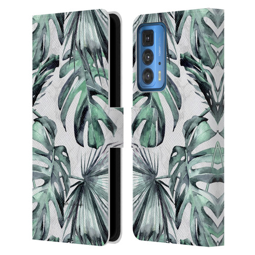 Nature Magick Tropical Palm Leaves On Marble Turquoise Green Island Leather Book Wallet Case Cover For Motorola Edge 20 Pro