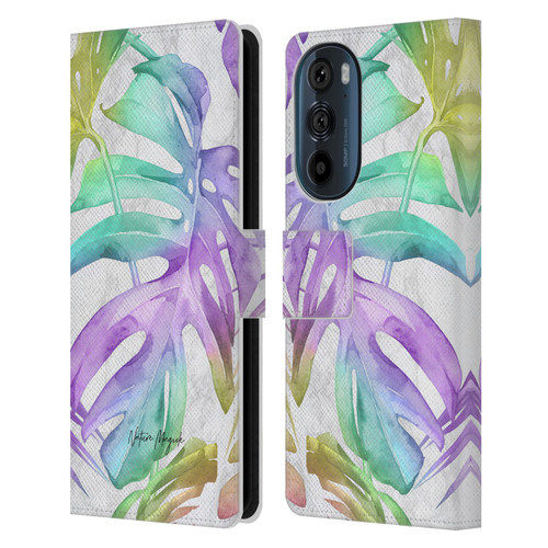 Nature Magick Tropical Palm Leaves On Marble Rainbow Leaf Leather Book Wallet Case Cover For Motorola Edge 30