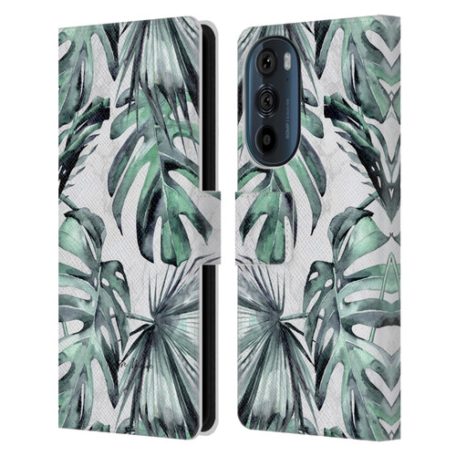 Nature Magick Tropical Palm Leaves On Marble Turquoise Green Island Leather Book Wallet Case Cover For Motorola Edge 30